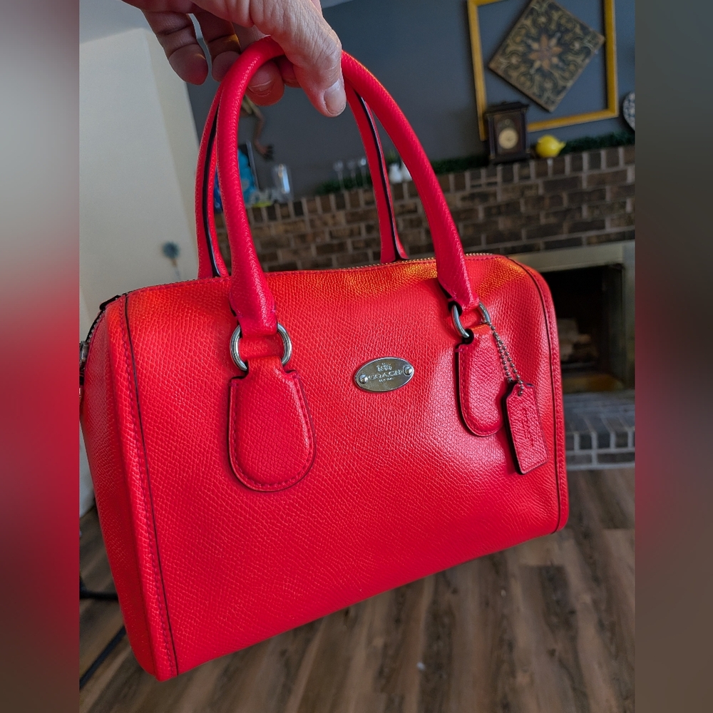 COACH Bennett Mini Satchel in Neon Orange Crossgrain Leather - Picture 5 of 11
